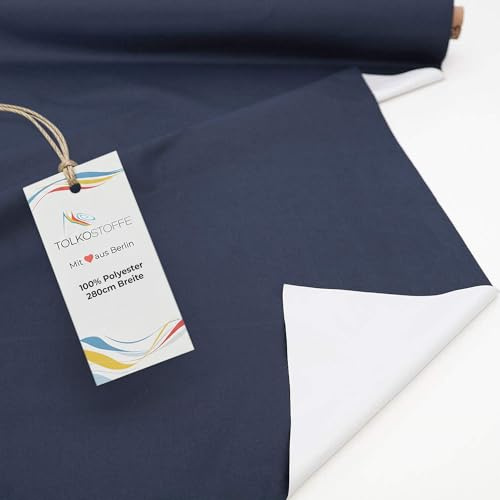 TOLKO Sonnenschutz Verdunkelungsstoff mit Thermo-Beschichtung | 100% Lichtdichter Stoff | Gardine Verdunkelungsvorhang Verdunklungsrollo Fensterfolie | Stoffe zum Nähen Meterware (Dunkel Blau)