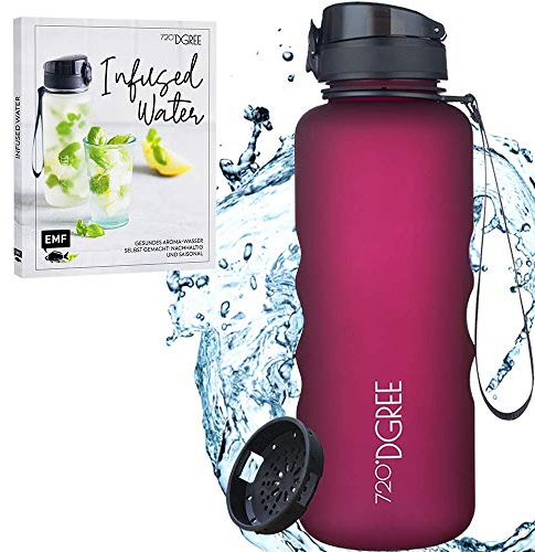 720°DGREE Bundle: Trinkflasche uberBottle + Rezeptbuch mit erfrischenden Sommerrezepten - 1500ml- softTouch +Sieb - Leckere Getränke für Schule, Sport, Fitness, Gym, Wandern, Outdoor