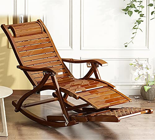 Holz Schaukelstuhl,Gartenstuhl,Sonnenliege,ergonomische Outdoor Strand Extra Breite Terrasse Relaxsessel,Gartenliege Klappbar, Extra Groß Zero Gravity Stühle,Rückenlehne 90 ° -170 ° frei einstellbar