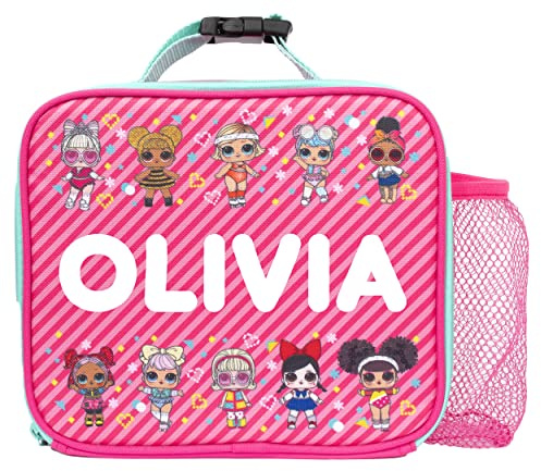 L.O.L. Surprise! Kids Lunch Bag - Personalised Design Insulated Lunch Box - Large Container + Bottle Holder - Carry Handle - Thermal Lunch Box Kids, Pink