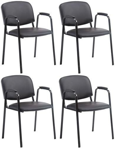 CLP 4er Set Besucherstühle Ken Pro Mit Metallgestell Und Kunstlederbezug I Konferenzstühle Mit Metallgestell Und Rückenlehne, Farbe:schwarz