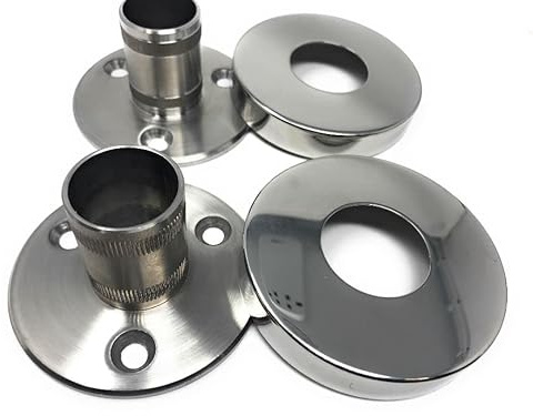 2x Edelstahl Bodenanker V2A Geländer Pfosten Träger Bodenhalter Rohr Ø42,4mm mit Rosete Chrom