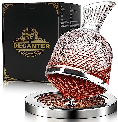 HABOWN Decantador de vino, decantador de whisky, decantador de vino giratorio 360°, 1,5 l, jarra de vino de whisky, decantador de cristal sin plomo, regalo para los amantes del vino, regalos de