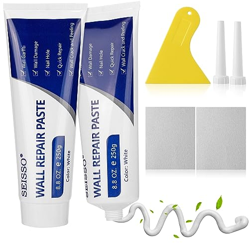 SEISSO Wandreparatur Creme 250g x 2, Spachtelmasse Wand für Schnelle Reparaturen, Spachtelmasse Weiß Innen zur Reparatur von Rissen, Löchern, Peeling
