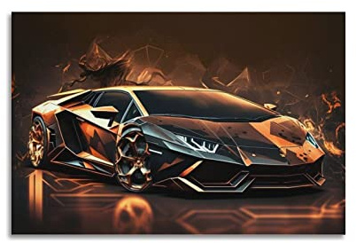 CETE Supercar-Poster für Lamborghini, Aventador, Feuerrennsport, Sportwagen, dekoratives Gemälde, Leinwand, Wand und Kunstbild, Familienschlafzimmer-Dekor, 16x24in / 40 x 60 cm