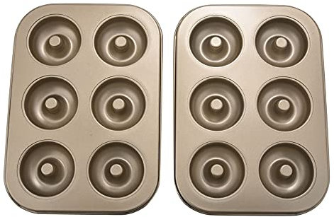 Jdeijfev Madeleine Pan,Non-Stick Donut Pan, 2 Pieces Donut Baking Tray, Carbon Steel Donut Mold, Donut Baking Dish Bag Mould 6 Doughnuts