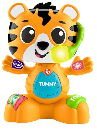 Fisher-Price Baby Learning Toy Link Squad Bop & Groove Tiger with Music & Lights for Ages 9+ Months, UK English Version, Compatible Only with Link Squad Items, HYL24