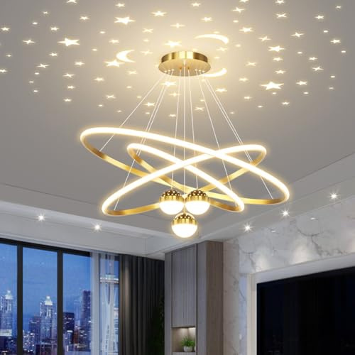 Aleaty LED Esstisch Pendelleuchte Dimmbar Modern Esstisch Hängeleuchte Esszimmer Hängelampe mit Fernbedienung Design Büro Kronleuchter Küchen LED Deckenleuchten (Gold, 3-Ringe (30+40+60cm))
