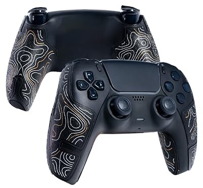 Controller Grips, Skin kit,Anti-Skid, Multi-Texture, Sweat Absorption, Pre-Cut Grips Tape, by SHADOW BOOLT (Black,Gold & Silver, for DualSense)