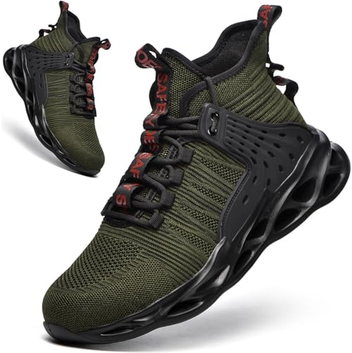 Kaximd Steel Toe Shoes for Men Women Lightweight Steel Toe Sneakers Mid Cut Indestructible Work Boots Construction Safety Shoes Green787-42