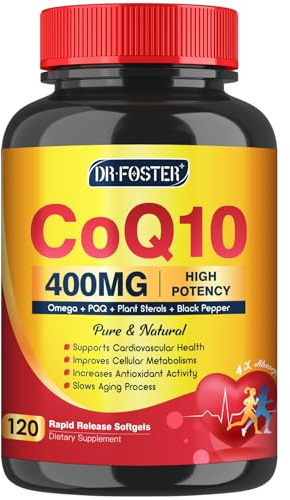 DRFOSTER CoQ10 400mg Softgels - High Absorption Coenzyme Q10 with PQQ, Omega 3-6-9, Plant Sterols & Vitamin E, MCT & Black Pepper - Heart, Brain & Energy Support - Gluten-Free, 120 Days Supply