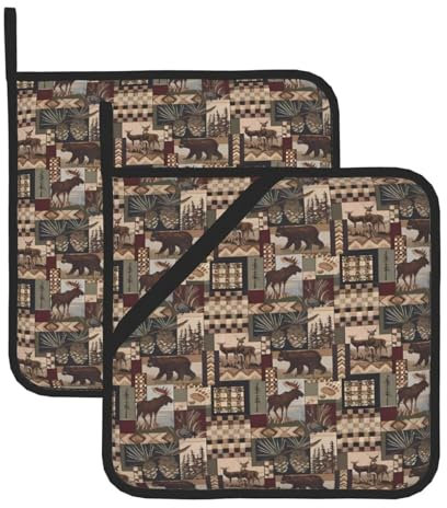 YYHHAOFA Rustic Lodge Bear Lot de 2 maniques carrées résistantes à la chaleur 20,3 x 20,3 cm : épais et durable, anti-brûlure et isolant thermique