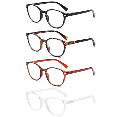 OKH 4er Pack Blaulichtfilter Lesebrillen für Herren Damen Runden Brillencomputer -Leser Anti Blendung/Augenstamm reduzieren Kopfschmerzen Lesen Brillen(4er Pack, +0,0)