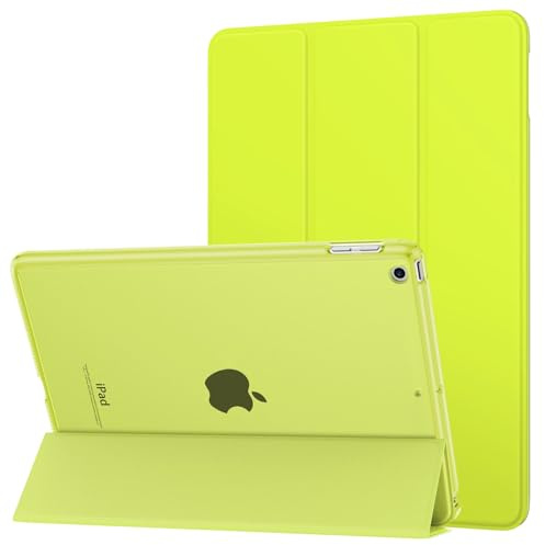 MoKo Hülle Kompatibel für iPad 9.7 2017/2018, 5./6. Generation - PU Leder Tasche Schutzhülle Schale Smart Case mit Transluzent Rücken Deckel Auto Schlaf/Wach Stanfunktion, Gelb+Grün