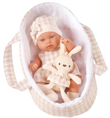 ISAKEN Mini Newborn Baby Puppen Reborn Babypuppe mit Schlafkorb, Realistisch Silicone Doll Weichkörper Lebensechtes Waschbare Realistische Puppen Miniatur Puppenspielzeug für Kinder Jungen Mädchen