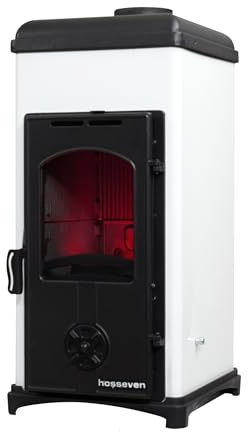 Hosseven 9005 Kaminofen, Schwedenofen, Holzofen, 6,4 kW, BImSchV Stufe 2 – Anthrazit, Weiß, Burgunderrot, Grün (Weiß)