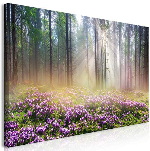 murando - Handart Bilder auf Leinwand 60x30 cm moderne handbelmalte Wandbilder XXL Mehrteilige Wanddekoration 1 Teilige Leinwandbilder Wohnzimmer Design Wand Bild Natur Wald Nebel