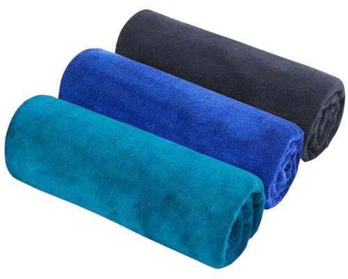 HIDMD Asciugamani da palestra asciugamano fitness da palestra telo palestra uomo accessori, Set da 3, 40CM x 80CM, grigio, blu, blu lago