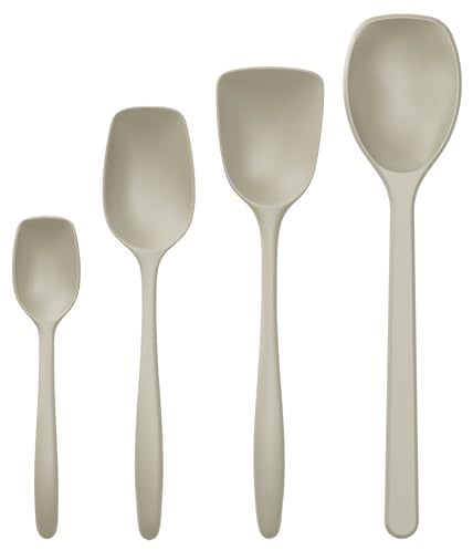 Rosti Classic Kochlöffel Set 4-Teilig, Hochwertiges Küchenhelfer Set mit 3 Kochlöffel & 1 Backlöffel, aus Kunststoff, Hitzebeständig, Bruchsicher, Spülmaschinenfest, Humus