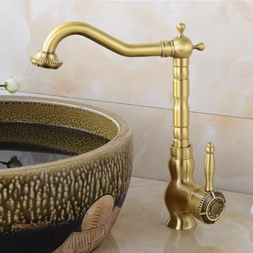 Generico Grifo Europeo de cobre para lavabo de Agua fría y Caliente, grifo antiguo para lavabo Bajo encimera, grifo de cocina, lavabo, grifo giratorio para cocina y baño, grifo Alto para la