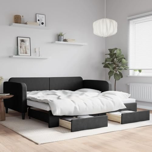 KTHLBRH Tagesbett Ausziehbar mit Schubladen Schwarz 100x200 cm Stoff Telaio per Camera da letto Struttura del letto dell'hotel Cornice da letto per soggiorno Adatto per Camera da letto