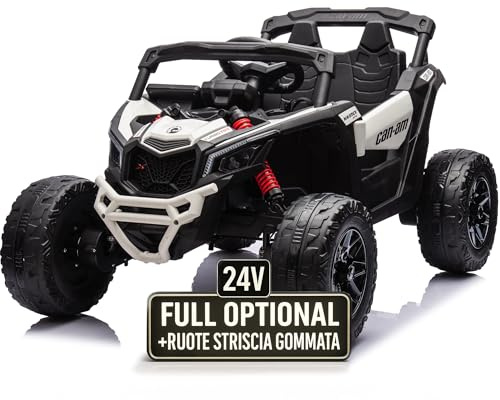 Auto Macchina Elettrica per Bambini 24V UTV CAN AM MAVERICK Full Optional Telecomando 2 Motori da 200W Porte Apribili Carico 25 Kg TOYSCAR (bianco)
