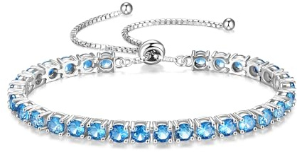 FANCIME Silber Armbnad Damen Tennis Armband mit Geburtsstein, Verstellbares Glitzer Tennis Armband Schmuck Geschenke für Damen Frauen Freundin Ehefrau Mutter