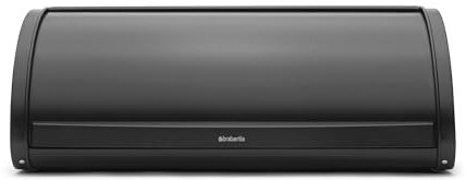 Brabantia Rollbrotkasten - Große Aufbewahrungsbox für Brot, Bagels, Brötchen auf der Arbeitsplatte - Platzsparendes Küchendesign mit flachem Deckel, Langlebiger Stahl - Schwarz