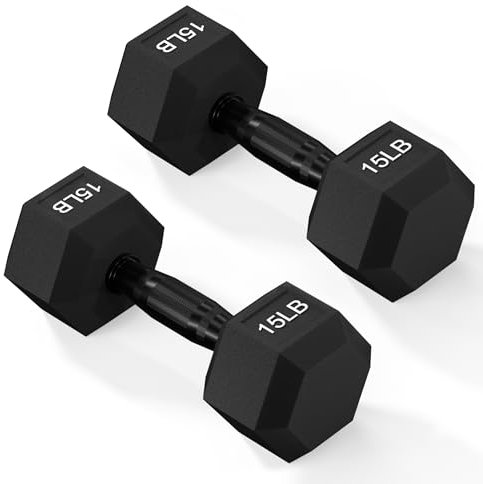 Fitvids Sechskant-Hantel mit Gummiummantelung, für Übung und Fitness, Handgewichte mit rutschfestem Metallgriff, für Zuhause, Fitnessstudio, mehrere Größen, 6,8 kg Paar