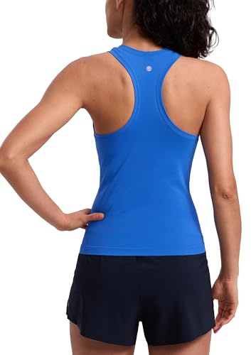 CRZ YOGA Seamless Racerback Tank Waist Length Sparkle Blue Medium | Training, Chafe-Free, Slim Fit, Crewneck, Mesh Vents, Workout, Sleeveless Tops for Women