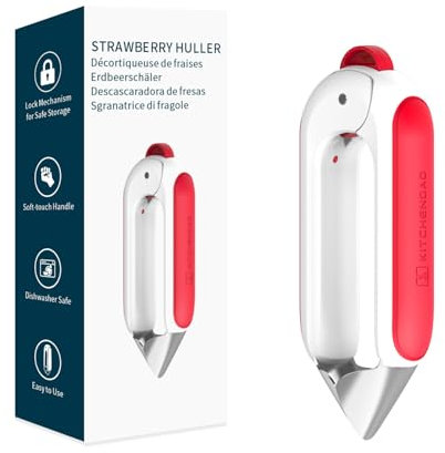 KITCHENDAO Strawberry Huller Corer Stem Remover with Safety Lock, Non-Slip Soft-Touch Handle, Sharp Blades,Dishwasher Safe