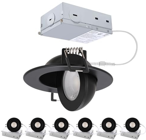 POPANU 3 inch Black Recessed Lights, 7W Canless Gimbal Soffit Lighting, Canless Lights, 5CCT Dimmable 90°Tilt Wafer 3 inch Light, Retrofit Rotatable Eyeball Swivel Spot Downlight 6 Pack Black
