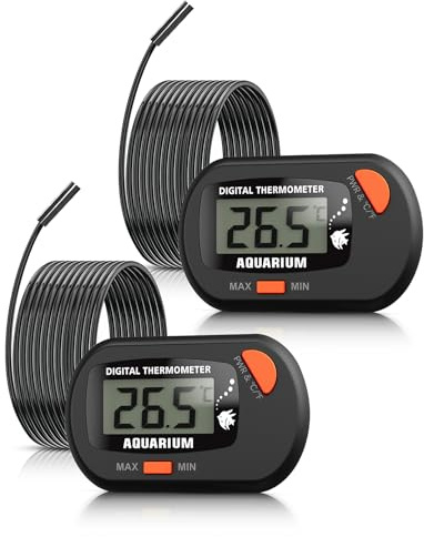 Aquarium Thermometer mit Sonde und Saugnapf, Mini Wasserthermometer Digital, digitales LCD-Wassertemperatur-Thermometer für Aquarium, Aquarium, Meeresreptilien, Terrarium (schwarz 2-teilig)