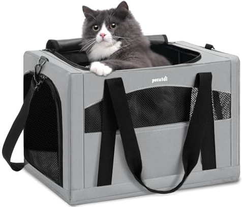 pecute Cat Carrier Stable, Pet Carriers Breathable and Portable, Cat Carriers Bag with Scientific Hidden Partition, Carrier for Cat Under 5kg, Dog Carriers Suitable for Travel and Outing, Grey