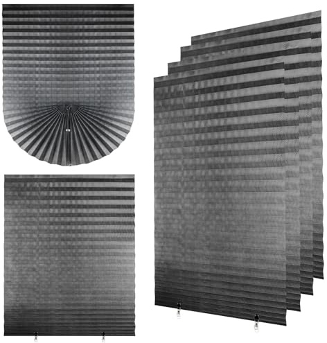 4 Pack Temporary Blackout Blinds, Stick on Curtains Printing Blackout Blinds No Drill Blinds Blackout Curtains for Home Bedroom Bathroom Windows (Gray, 90W x 180H cm)