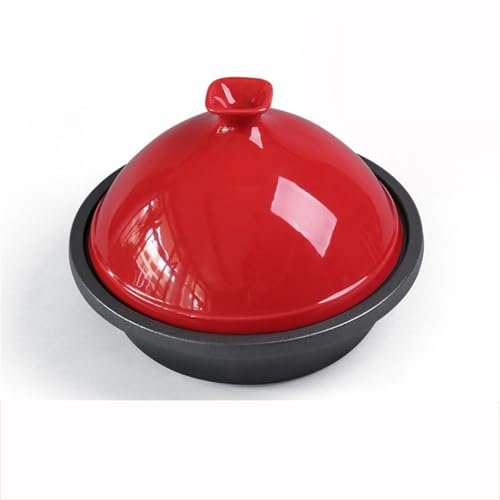 HAJHI Tagine Cast Iron Enamel Crock Pot Ceramic Tajine Pot Moroccan for Gas Induction Cookers Tangine for Home Restaurants(30cm - red)