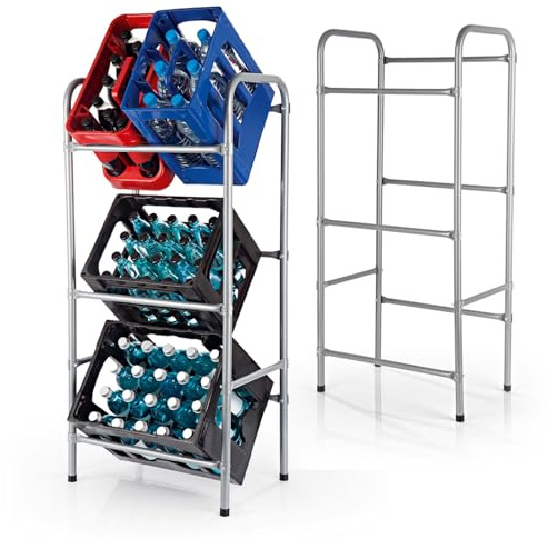EASYmaxx Scaffale per casse di bevande in metallo per 3 scatole, set da 2 pezzi, salvaspazio, pratico e organizzato su 3 piani, scaffale per casse per organizzare e riporre in casa