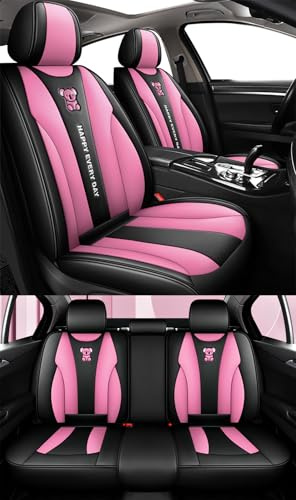 nenyan Autositzbezüge Komplett Set Universal in Premium Design | Schonbezüge für Ford Focus Fiesta Kuga | Auto Sitzbezüge Airbag Geeignet | Wasserdicht Sitzbezug Rosa