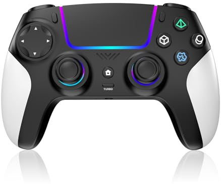 JORREP Manette sans fil pour PS5/Pro/Steam Deck/PC/MAC/iOS/Android10, manette de jeu avec éclairage RVB/double vibration/turbo/programmable/connexion casque/gyroscope 6 axes/batterie 1500 mAh