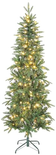 HOMCOM Weihnachtsbaum künstlich 180 cm Christbaum 200 warmweiß LED Grün | 605 dichten Zweigen, Tannenbaum mit 8 Modi, für Indoor