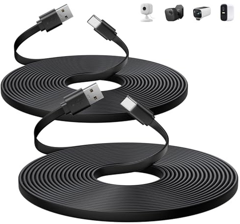 ANLINK Lot de 2 câbles USB C plats de 5 m, charge et synchronisation des données, cordon USB A vers USB C pour caméras de sécurité à domicile, téléphones, contrôleurs Switch Pro et autres appareils