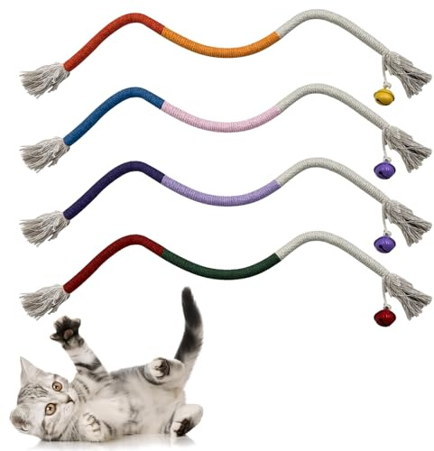 SINOTATO Kauspielzeug für Katzen 4 Stücke, Katzen Kauseil mit Glöckchen, Katzen Spielzeug für Katzen Zahnpflege und Gegen Mundgeruch