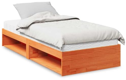 Mandloder Dagsäng med madrass, vaxbrun, 90 x 200 cm, massiv furu, mångsidig, förvaringsutrymme, stabil sängram för sovrum, gästrum