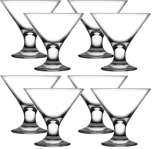 Queensway Home & Dining Ice Ville Ice Cream Bowls – Set of Clear Footed Glass Dessert Cups for Sundaes, Puddings & Fruit Salads – Elegant Barware for Home, Café & Parties (Set of 8)