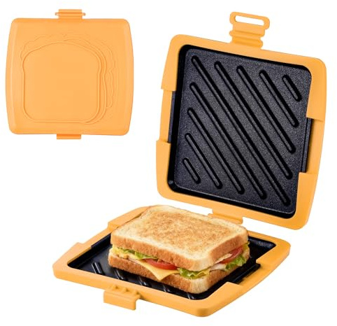 Hahorpa Tostapane per Microonde, Tostapane Micro con Piastre in Alluminio Rimovibili e Guscio in Silicone, Tostapane per Sandwich da Microonde 16x16cm per Toast, Panini, Bacon