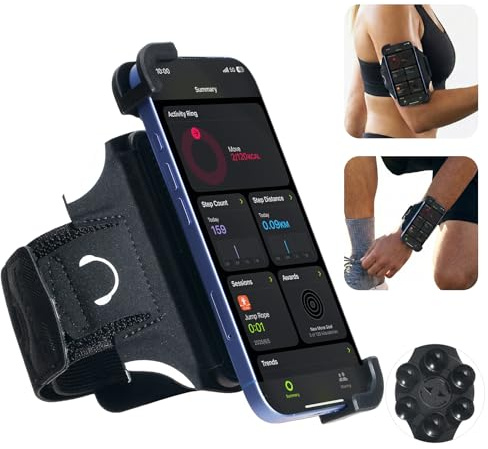 Cikyner running armband, 2-in-1 running phone holder with Suction Cup, 360° Rotatable & Detachable Sports Phone Holder for Men & Women, Fits 4.5-7'' iPhone & Smartphone for Gym, Hiking, Jogging