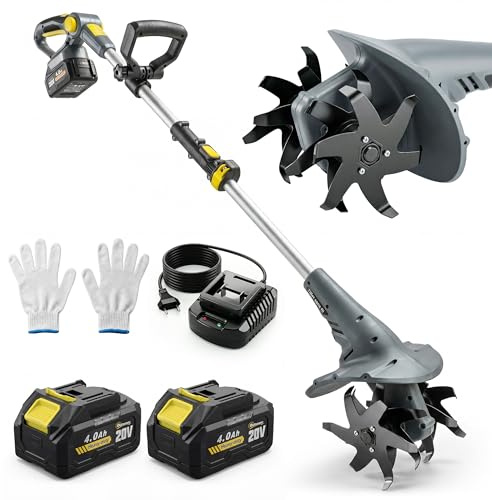 Outsunny Motobineuse sans Fil 18V 355W 2 Batt. 4,0Ah Électrique 20cm Gris | Léger, Anti-mal de Dos, Kit Complet, Ameublir le Sol, Potager, Seniors