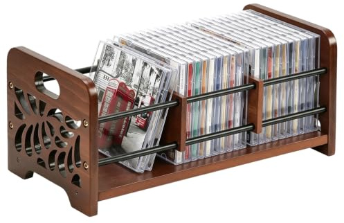 Optyuwah CD Ständer Holz CD Regal Aufbewahrung, CD/DVD Aufbewahrungbox | Skelett Blume CD Halter und DVD Organizer mit Griffen auch für Bücher,Karten,Postkarten 37x17.5x16cm