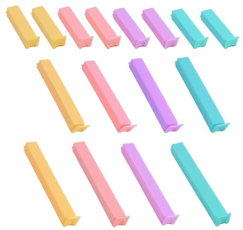 16 Pezzi Clip di Chiusura per Sacchetti, Mollette per Sacchetti Alimentari in 3 Misure (6/9/14 cm), Chiudi Pacchi in Plastica Colorata per Cucina, Snack e Alimenti Surgelati, Riutilizzabili