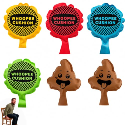 Pupskissen 6-teilig, Scherzartikel für Partys und Büro, Realistische Furzgeräusche, Selbstaufblasende Kissen, Ideal für Aprilscherz und Familienfeiern, Inklusive Rote, Grüne, Blaue, Gelbe und Braune K